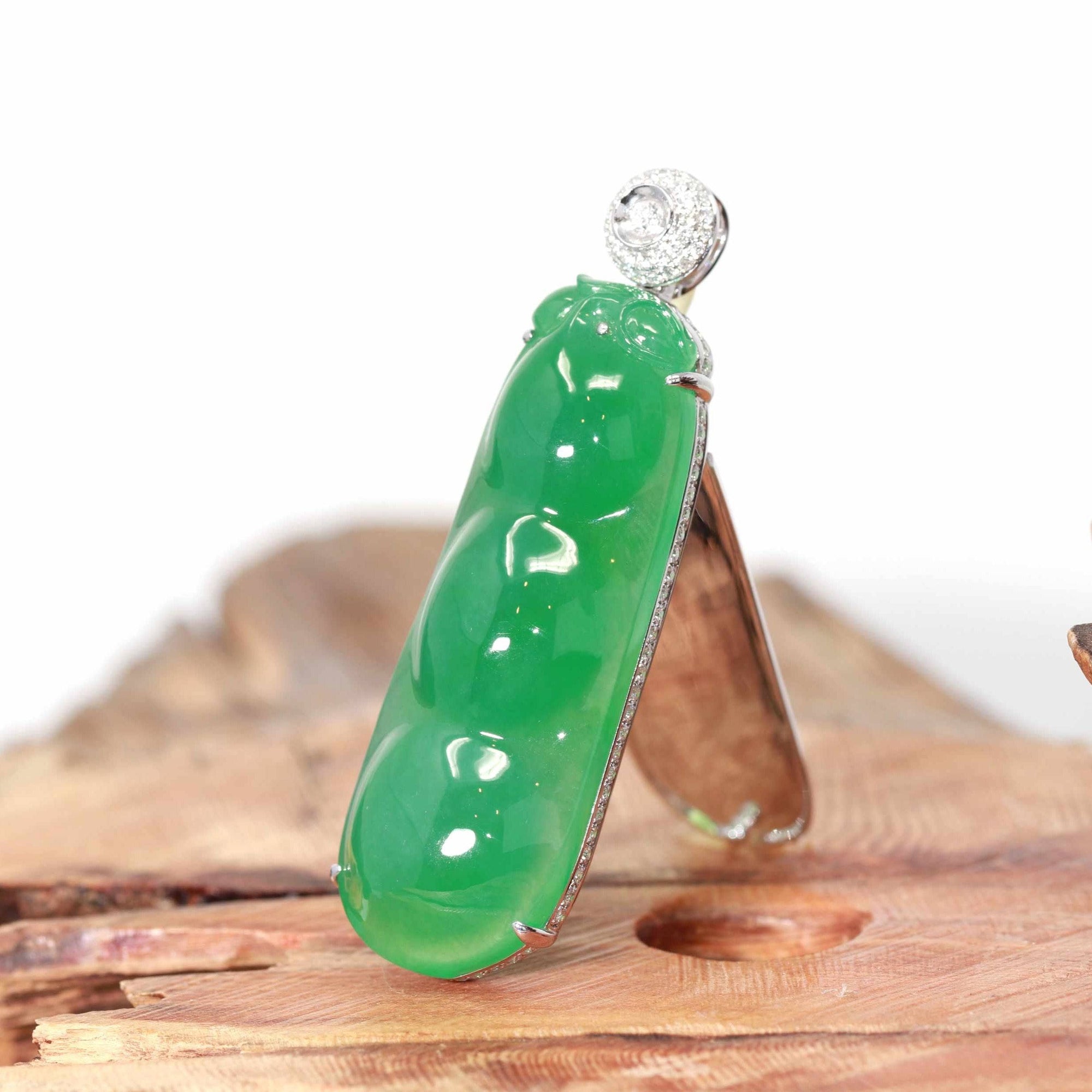 Baikalla Jewelry God Jadeite Necklace "Lucky Green Pea" High End Imperial Jadeite Baikalla Jewelry Signature Pendant