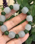 Baikalla Jewelry Jadeite Jade Bangle Bracelet Genuine Ice Jadeite Jade Nuggets Beads Bracelet with Green Jade