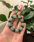 Baikalla Jewelry Jadeite Jade Bangle Bracelet Genuine Ice Jadeite Jade Nuggets Beads Bracelet with Green Jade