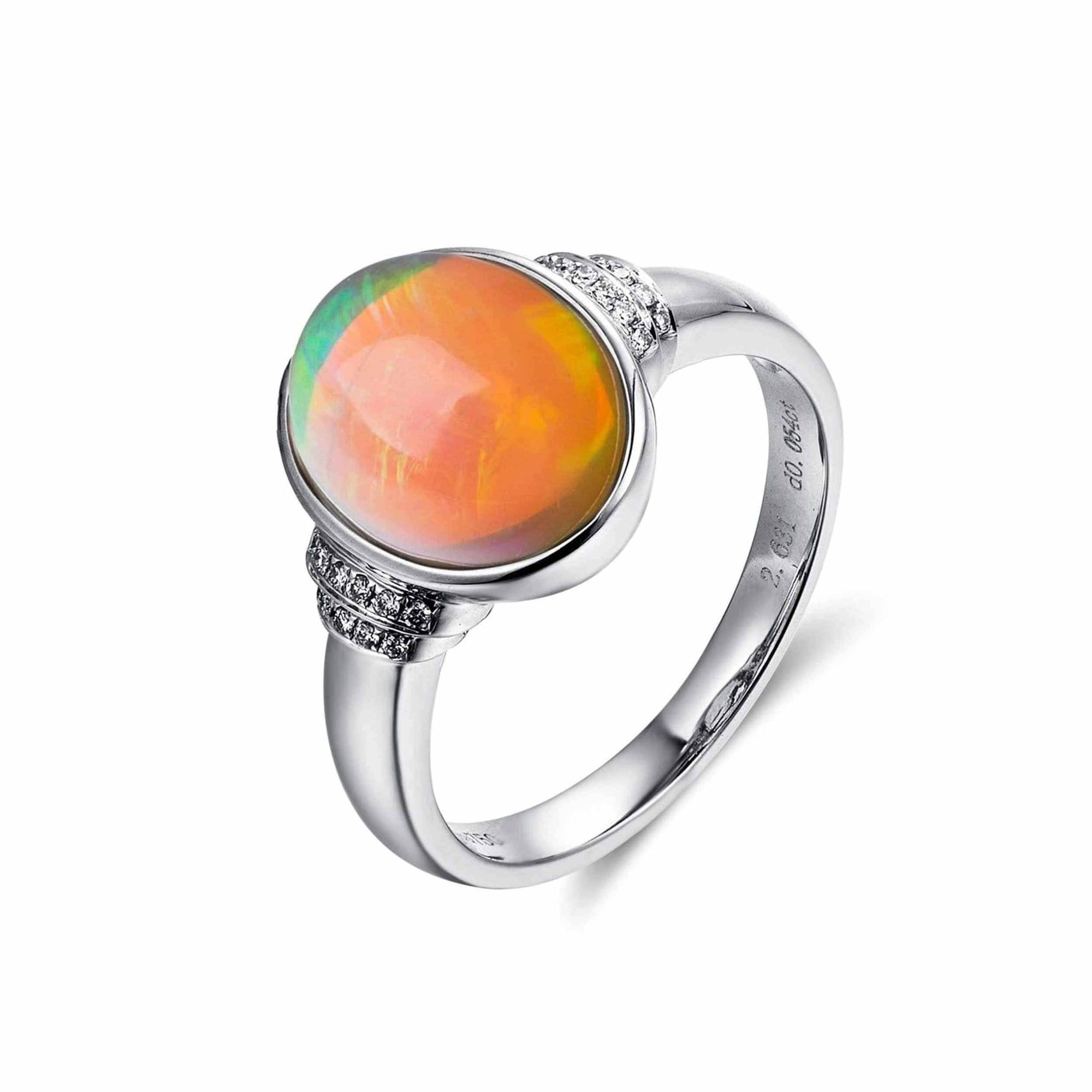 Baikalla Jewelry Gold Opal Ring Baikalla™ "Caroline" 18k gold Genuine Cabochon Ethiopian opal Ring w/ Diamonds