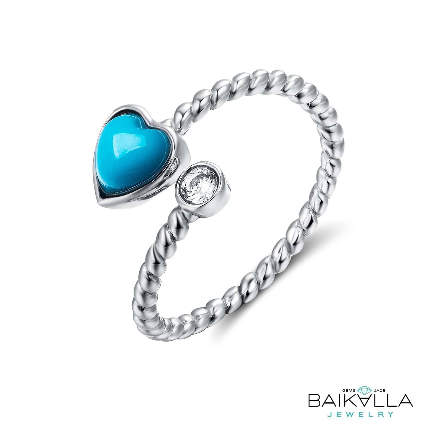 Baikalla Jewelry Silver Turquoise Ring 5 Baikalla™ &quot;Love is Here&quot; Sterling Silver Genuine Persian Blue Arizona Turquoise Love Ring