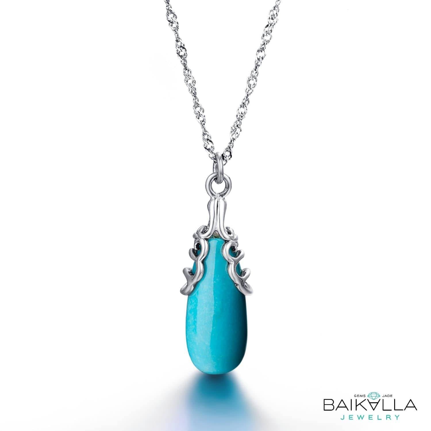 Baikalla Jewelry Gemstone Pendant Necklace Baikalla™ &quot;Sasha&quot; Genuine Turquoise Drop Pendant Necklace with Sterling Silver