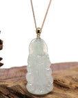 Baikalla Jewelry Jade Pendant Necklace 14K Gold Wheat Chain Baikalla 14k "Goddess of Compassion" Guan Yin Genuine Burmese Jadeite Jade Necklace With Bail