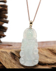 Baikalla Jewelry Jade Pendant Necklace Gold Plated Silver Chain Baikalla 14k "Goddess of Compassion" Guan Yin Genuine Burmese Jadeite Jade Necklace With Bail