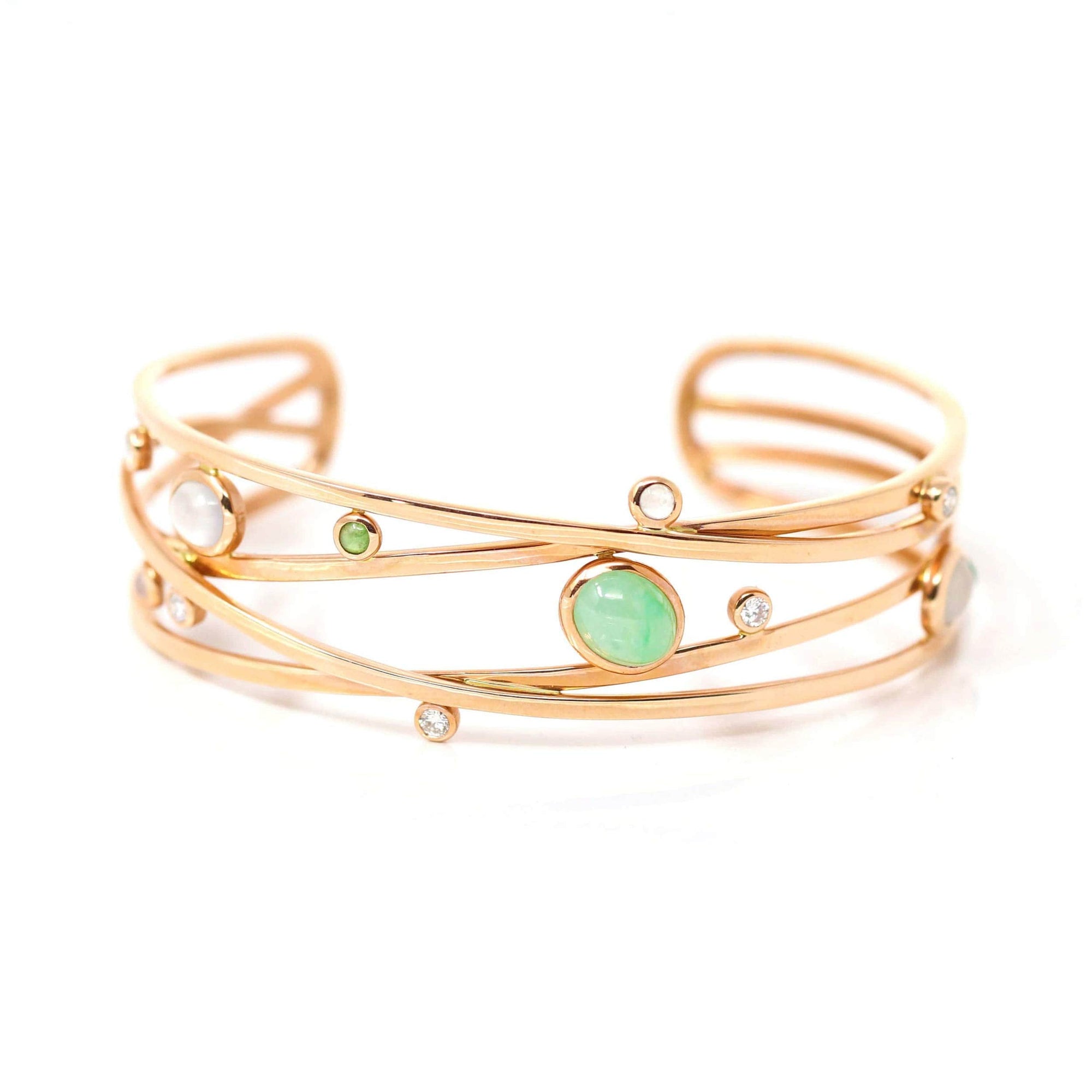 Baikalla Jewelry Gold Jade Bracelet 18k Rose Gold Oval Bracelet Bangle with Jade &amp; Diamonds