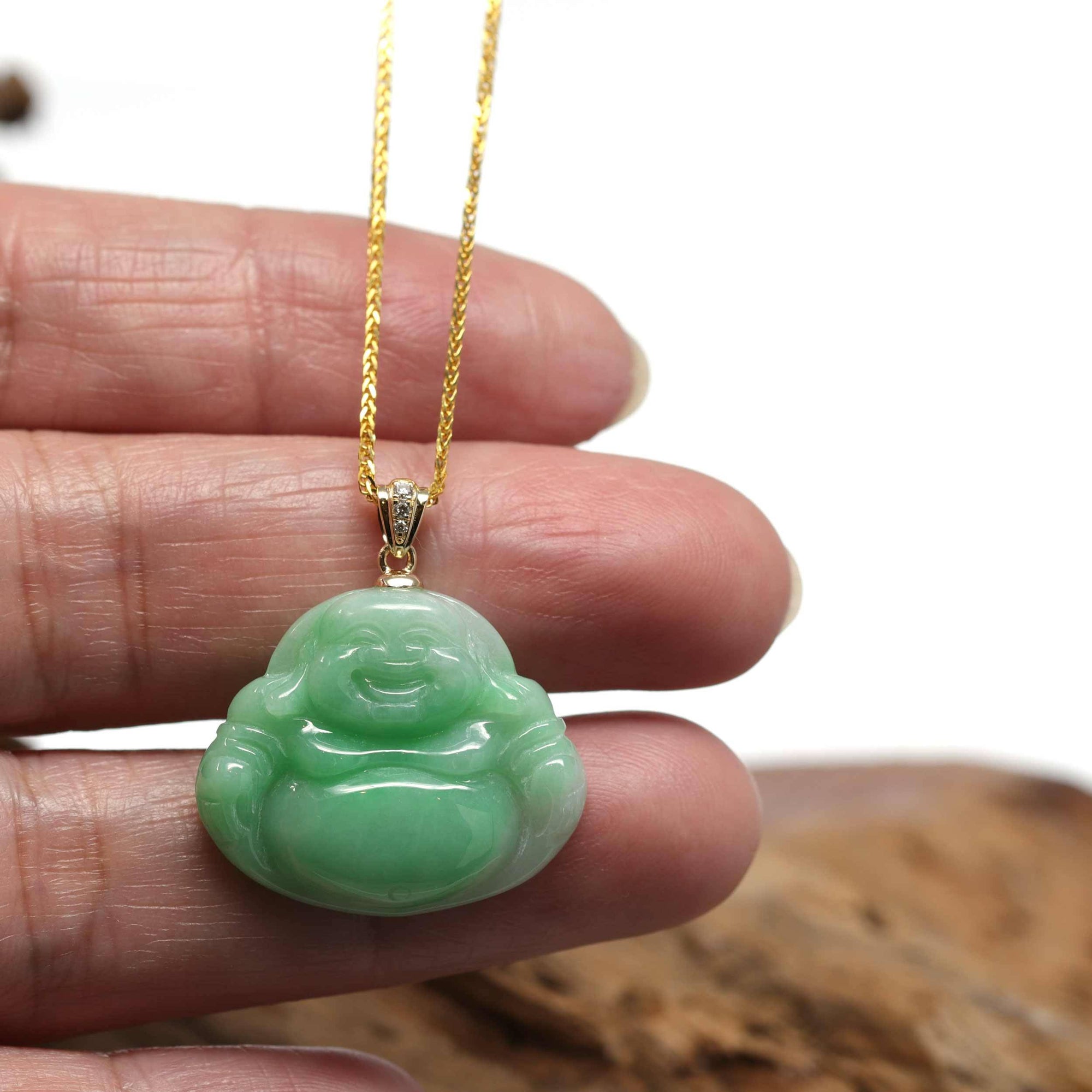 Baikalla Jewelry Jade Buddha Pendant Pendant Only Baikalla™ "Laughing Buddha" Genuine Green Jadeite Buddha Pendant Necklace With 14k Yellow Gold Diamond Bail