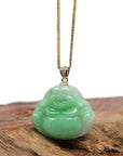 Baikalla Jewelry Jade Buddha Pendant 14K Yellow Wheat Chain Baikalla™ "Laughing Buddha" Genuine Green Jadeite Buddha Pendant Necklace With 14k Yellow Gold Diamond Bail