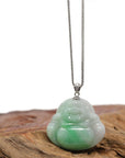 Baikalla Jewelry Jade Buddha Pendant Baikalla™ "Laughing Buddha" Genuine Green Jadeite Buddha Pendant Necklace With 14k White Gold Diamond Bail