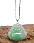 Baikalla Jewelry Jade Buddha Pendant Pendant Only Baikalla™ "Laughing Buddha" Genuine Green Jadeite Buddha Pendant Necklace With 14k White Gold Diamond Bail