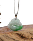 Baikalla Jewelry Jade Buddha Pendant Baikalla™ "Laughing Buddha" Genuine Vibrant Green Jadeite Buddha Pendant Necklace With 14k White Gold Bail