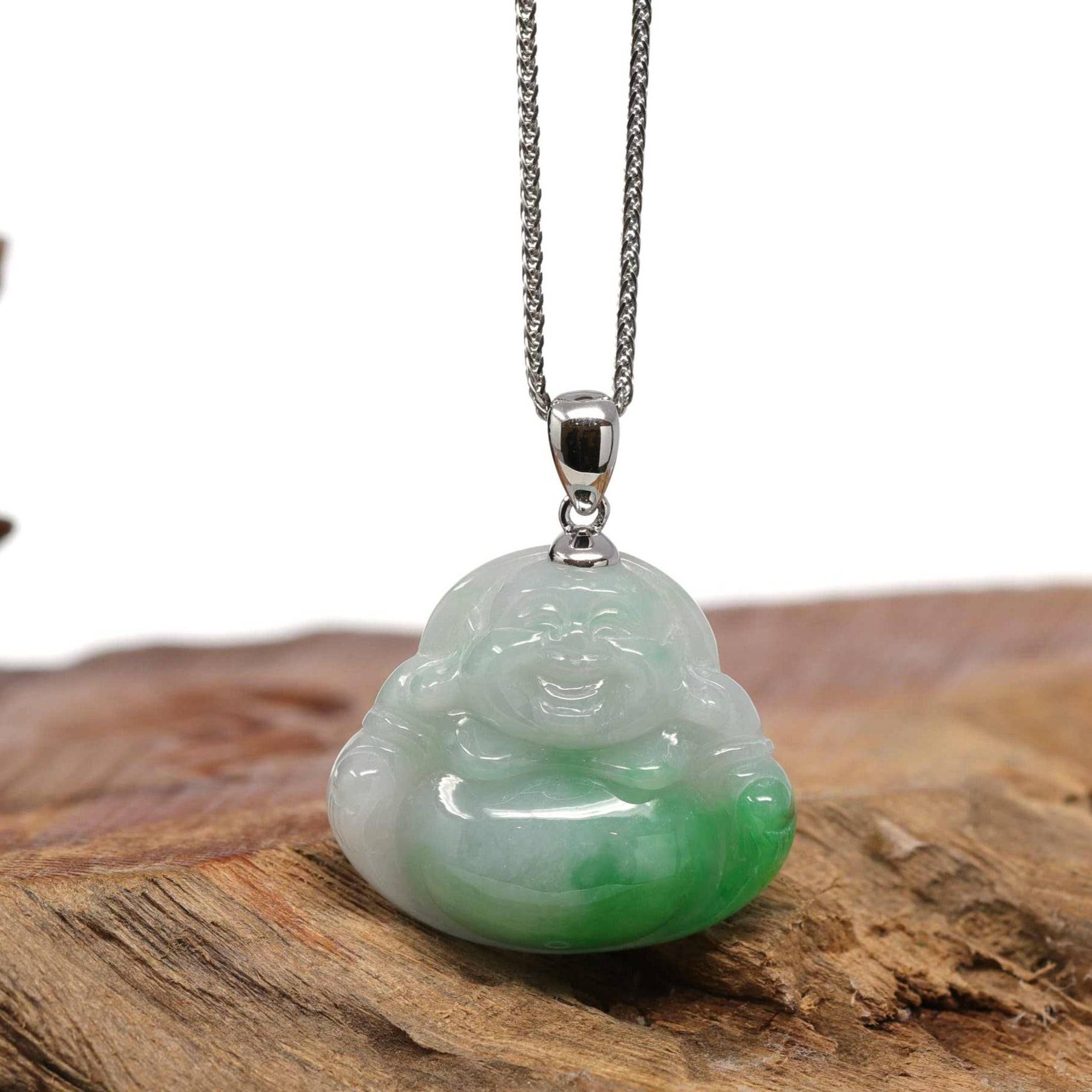 Baikalla Jewelry Jade Buddha Pendant Pendant Only Baikalla™ "Laughing Buddha" Genuine Vibrant Green Jadeite Buddha Pendant Necklace With 14k White Gold Bail