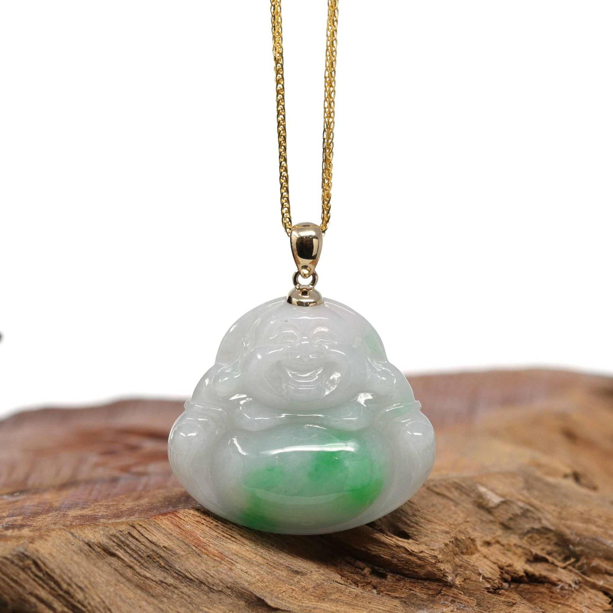 Baikalla Jewelry Jade Buddha Pendant Pendant Only Baikalla™ "Laughing Buddha" Genuine Green Jadeite Buddha Pendant Necklace With 14k Yellow Gold Bail