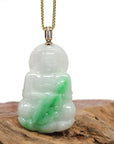 Baikalla Jewelry Jade Guanyin Pendant Necklace Baikalla 14k "Goddess of Compassion" Genuine Burmese Jadeite Jade Guanyin Necklace With Diamond Bail