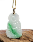 Baikalla Jewelry Jade Guanyin Pendant Necklace Baikalla 14k "Goddess of Compassion" Genuine Burmese Jadeite Jade Guanyin Necklace With Diamond Bail