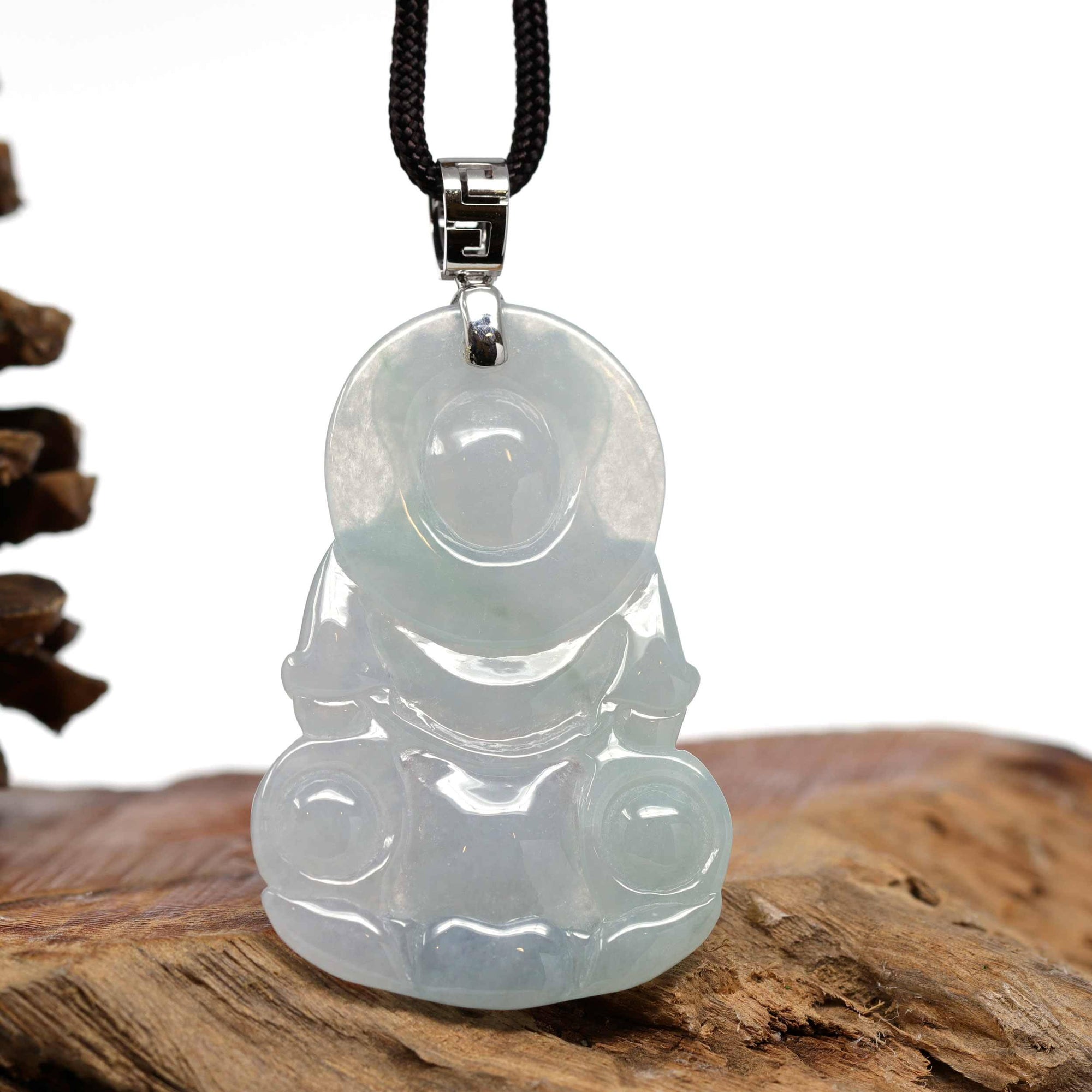 Baikalla Jewelry Jade Guanyin Pendant Necklace Baikalla "Goddess of Compassion" Genuine Burmese Jadeite Jade Guanyin Necklace With Good Luck Design 14K Gold  Bail