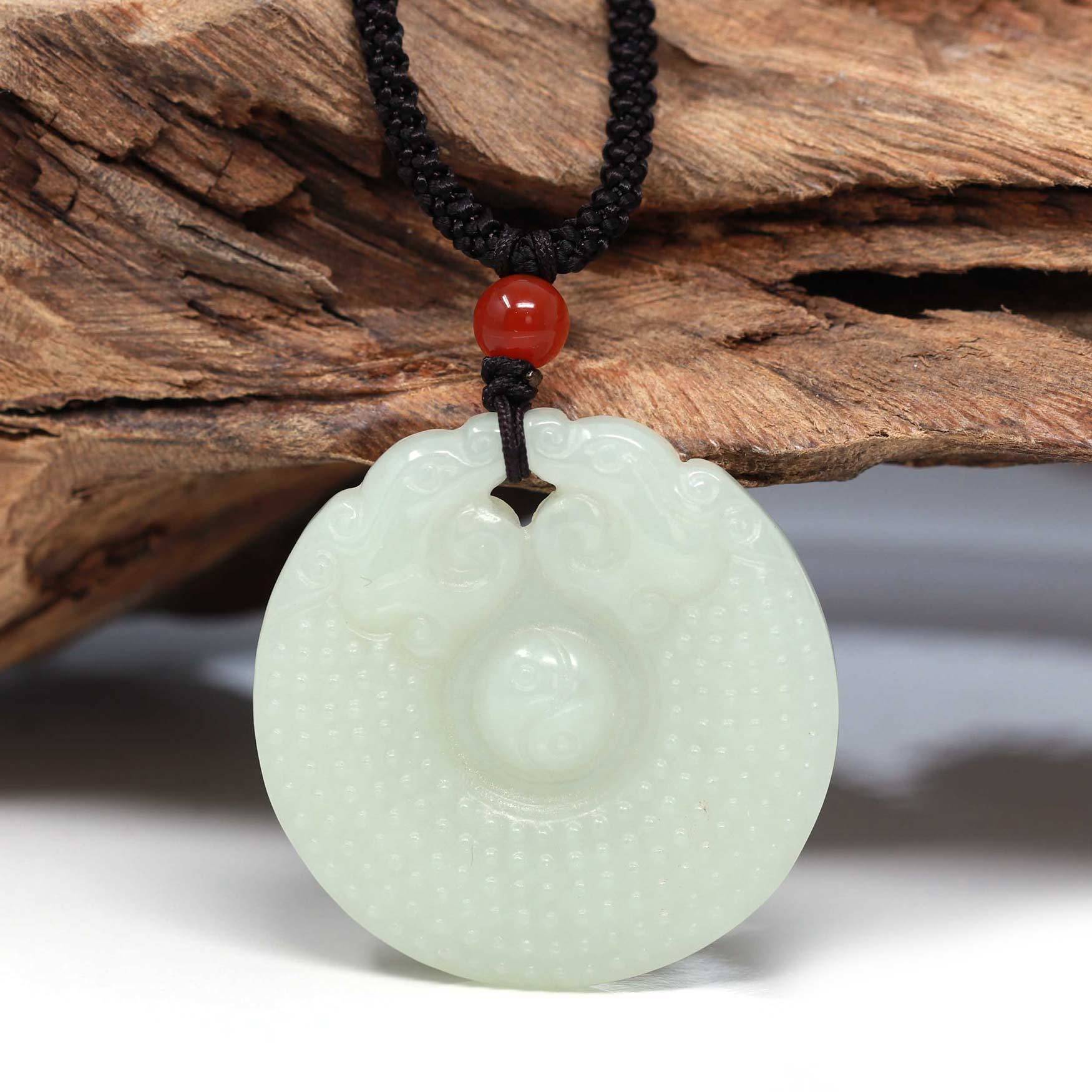 Baikalla Jewelry Jade Pendant Necklace Baikalla™ "Double Lucky Dragon" Genuine HeTian White Nephrite Jade Dragon & Yinyang Pendant Necklace