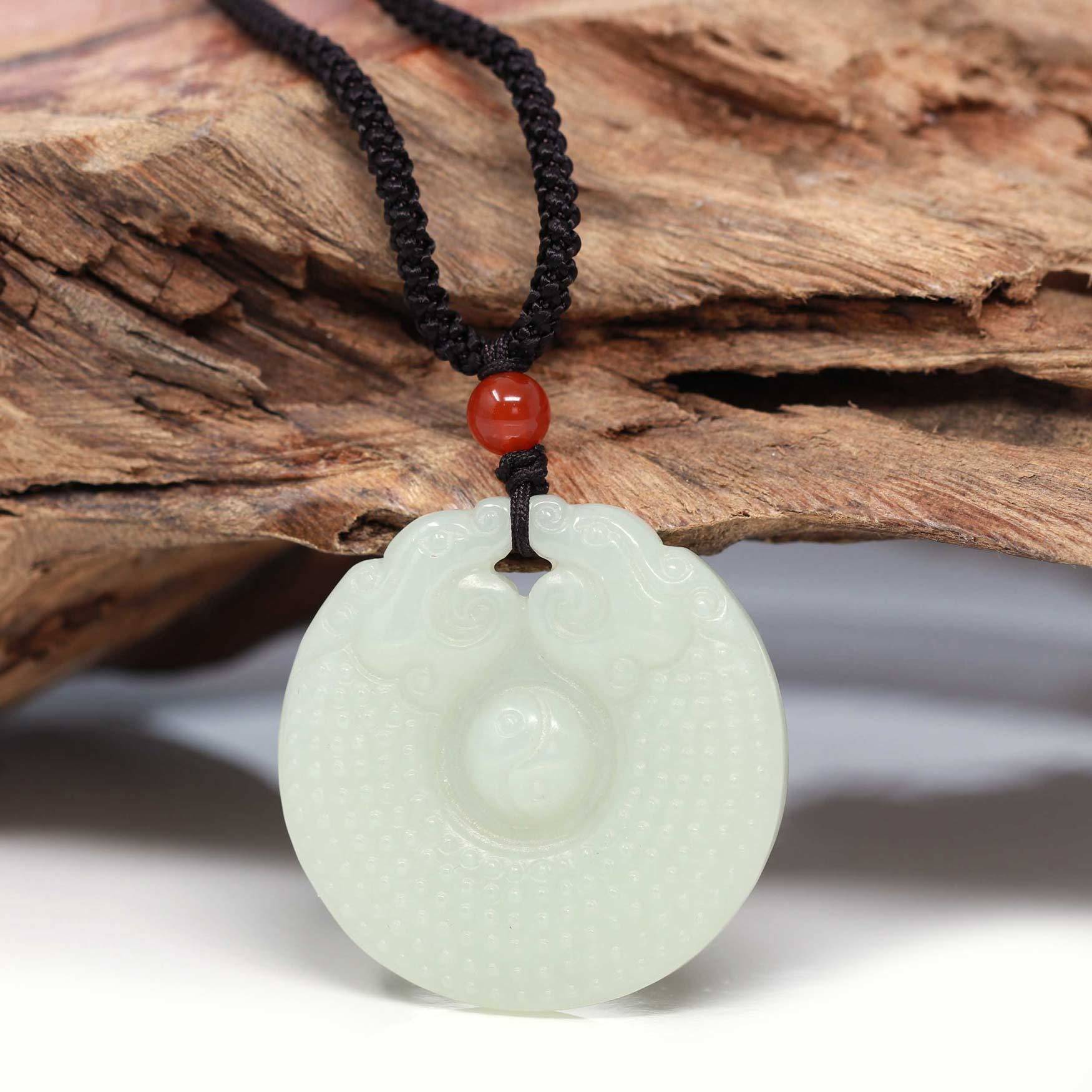 Baikalla Jewelry Jade Pendant Necklace Baikalla™ "Double Lucky Dragon" Genuine HeTian White Nephrite Jade Dragon & Yinyang Pendant Necklace