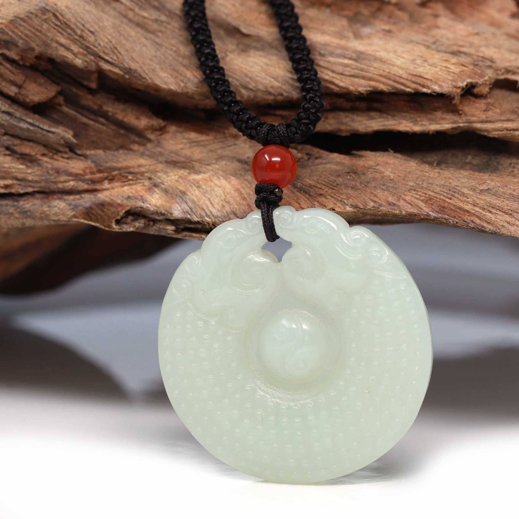 Baikalla Jewelry Jade Pendant Necklace Baikalla™ &quot;Double Lucky Dragon&quot; Genuine HeTian White Nephrite Jade Dragon &amp; Yinyang Pendant Necklace