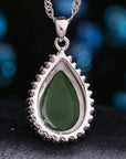 Baikalla Jewelry Jade Pendant Genuine Green Nephrite Jade Pendant Necklace Tear Drop with Zircon Halo