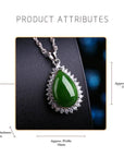 Baikalla Jewelry Jade Pendant Genuine Green Nephrite Jade Pendant Necklace Tear Drop with Zircon Halo