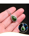 Baikalla Jewelry Jade Pendant Genuine Green Nephrite Jade Pendant Necklace Tear Drop with Zircon Halo