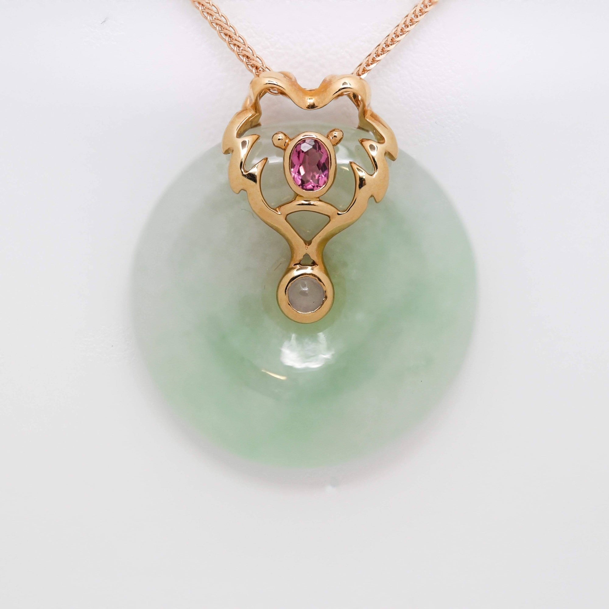 Baikalla Jewelry God Jadeite Necklace 18k Rose Gold Genuine Jadeite Constellation (Leo) Necklace Pendant with Tourmaline