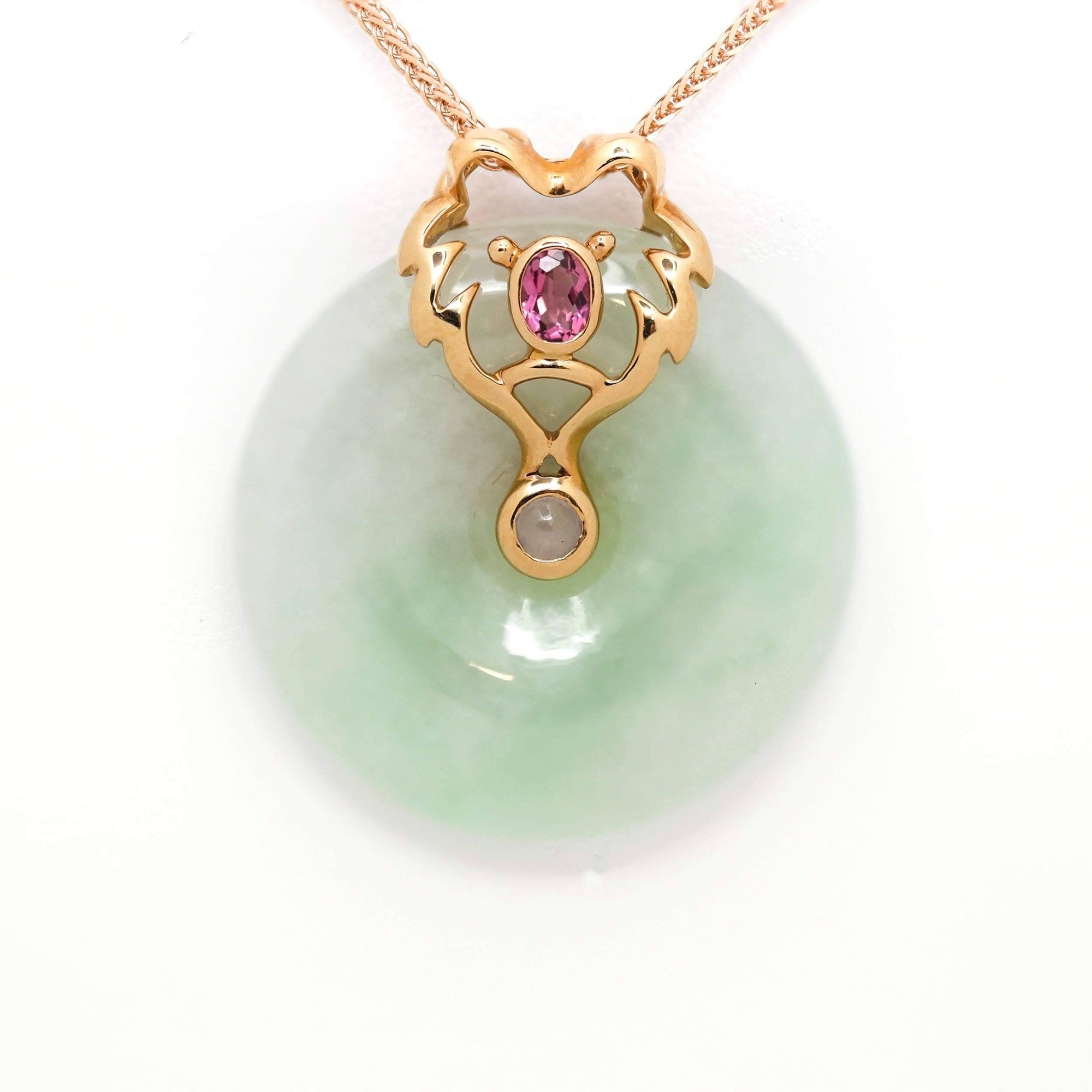 Baikalla Jewelry God Jadeite Necklace 18k Rose Gold Genuine Jadeite Constellation (Leo) Necklace Pendant with Tourmaline