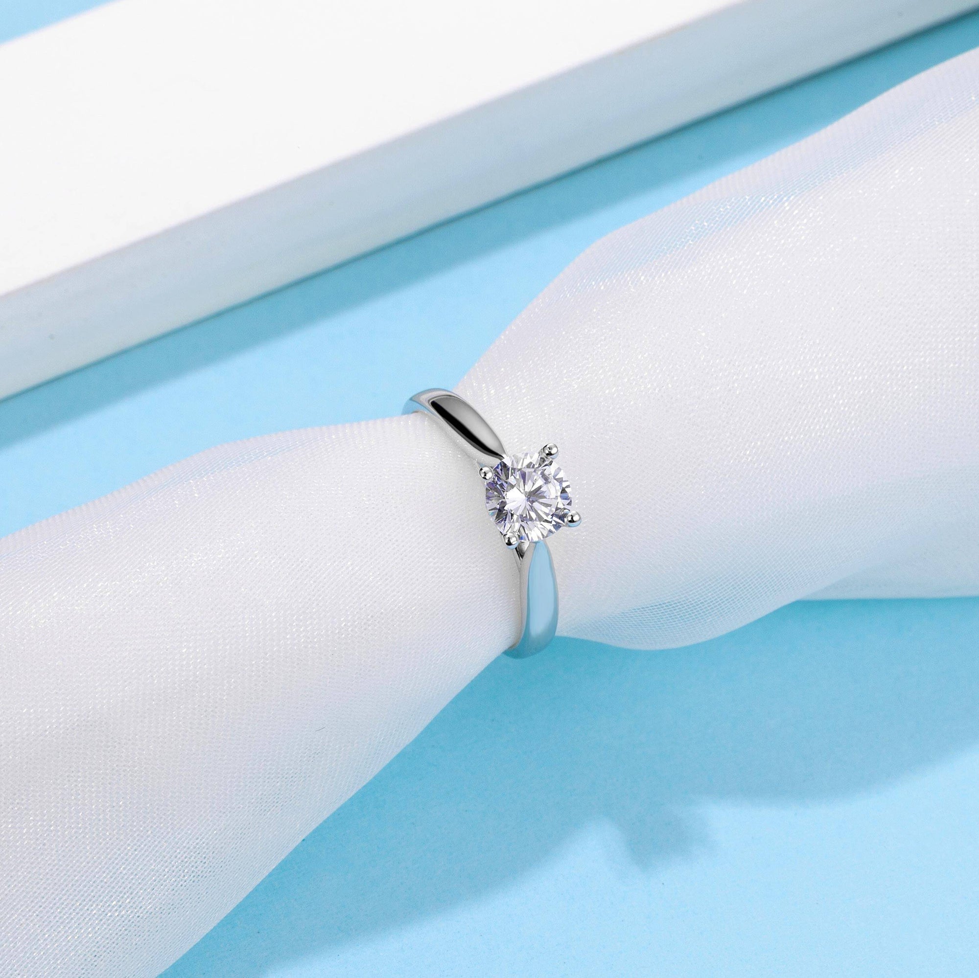 Baikalla Baikalla™ "Eniko" Sterling Silver Moissanite 4 Prong Solitaire Promise Ring