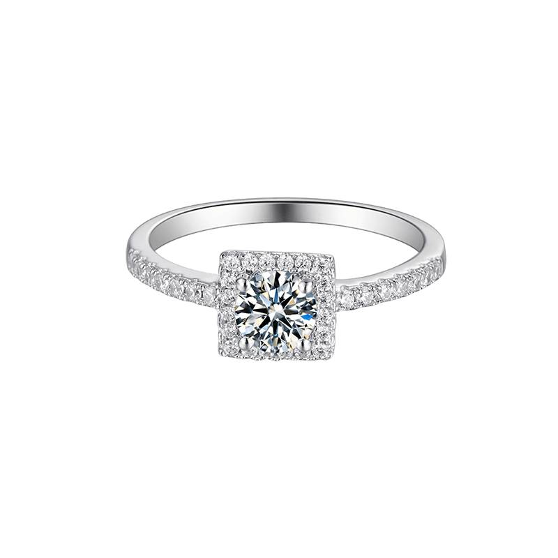 Baikalla Baikalla™ "Annalise" Sterling Silver Moissanite 4 Prong Square Halo Promise Ring