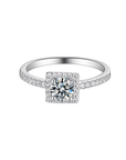 Baikalla Baikalla™ "Annalise" Sterling Silver Moissanite 4 Prong Square Halo Promise Ring