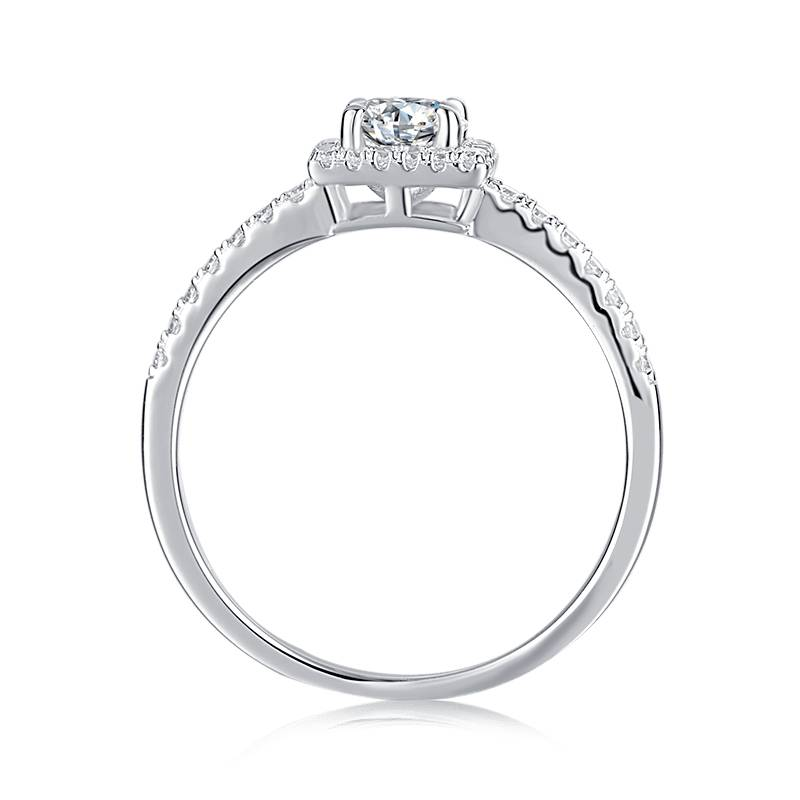 Baikalla Baikalla™ "Annalise" Sterling Silver Moissanite 4 Prong Square Halo Promise Ring