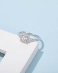 Baikalla Baikalla™ "Annalise" Sterling Silver Moissanite 4 Prong Square Halo Promise Ring