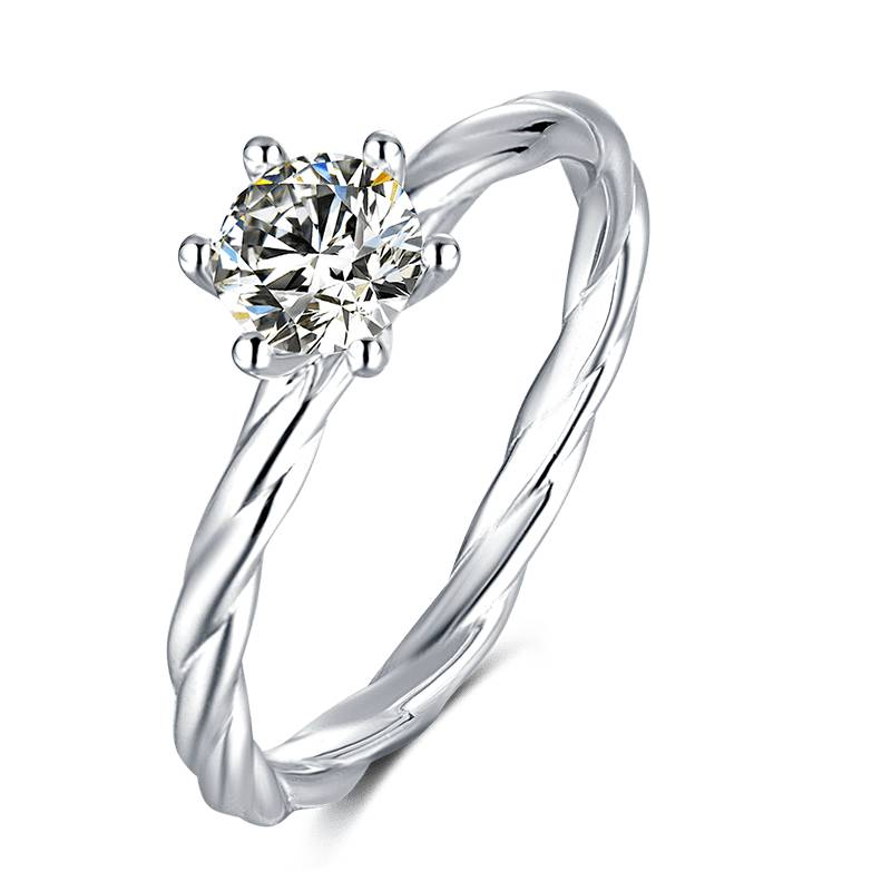 Baikalla 4 Baikalla™ &quot;Galena&quot; Sterling Silver Moissanite 6 Prong Solitaire Rope Promise Ring