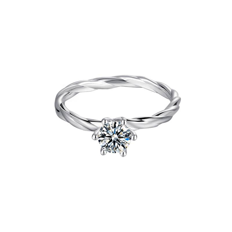 Baikalla Baikalla™ "Galena" Sterling Silver Moissanite 6 Prong Solitaire Rope Promise Ring