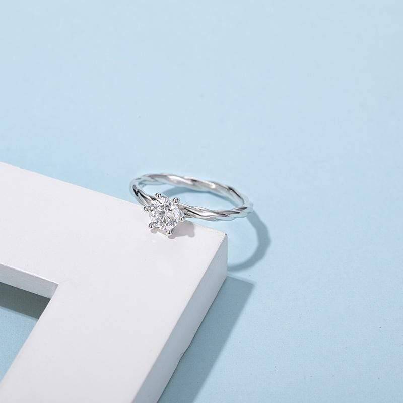 Baikalla Baikalla™ "Galena" Sterling Silver Moissanite 6 Prong Solitaire Rope Promise Ring