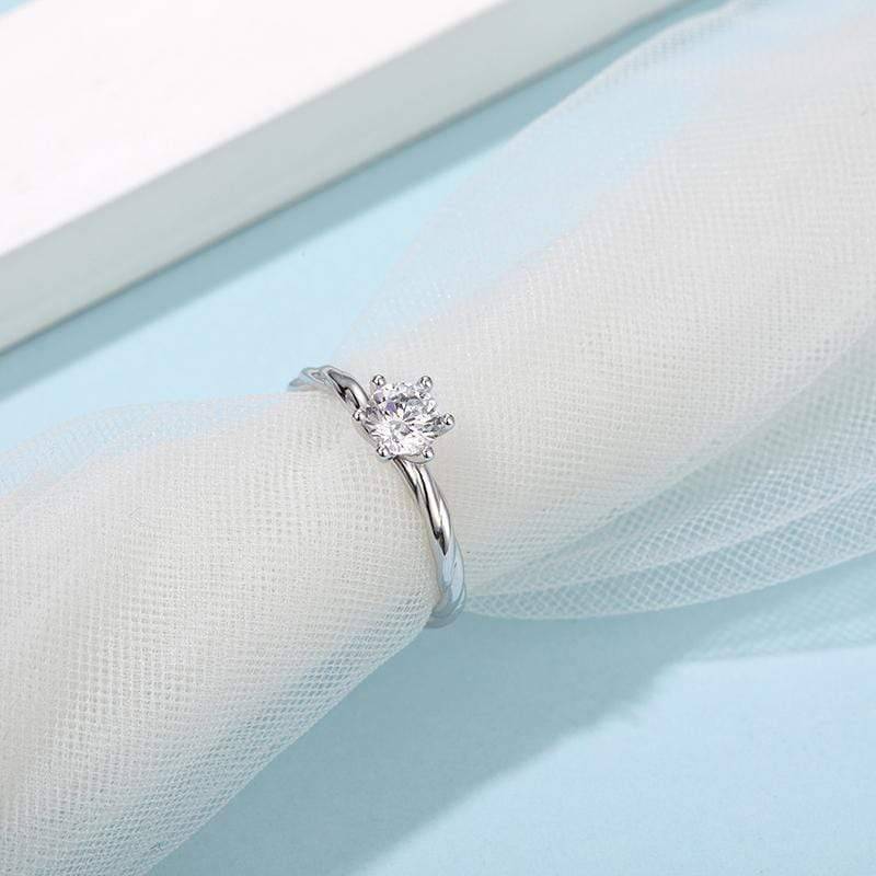 Baikalla Baikalla™ "Galena" Sterling Silver Moissanite 6 Prong Solitaire Rope Promise Ring