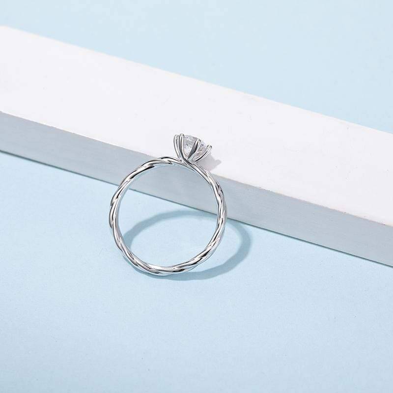 Baikalla Baikalla™ "Galena" Sterling Silver Moissanite 6 Prong Solitaire Rope Promise Ring