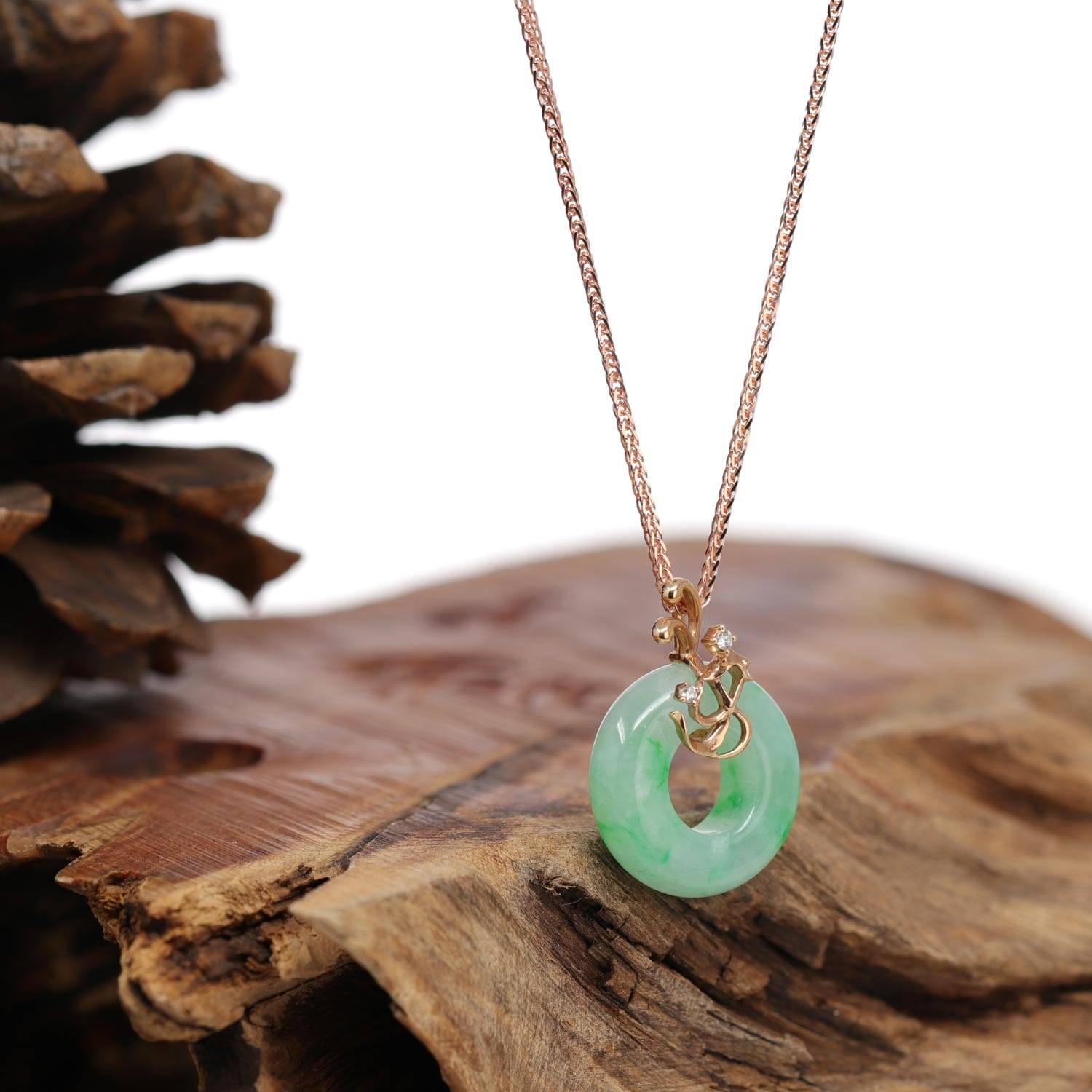 Baikalla Jewelry 18k Gold Jadeite Necklace Baikalla™ "Good Luck Birdie" 18k Rose Gold Genuine Burmese Jadeite Lucky Pendant Necklace With AA Ruby & Diamond