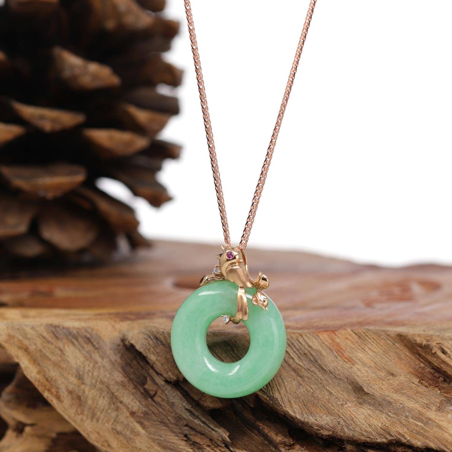 Baikalla Jewelry 18k Gold Jadeite Necklace Pendant Only 18k Rose Gold Genuine Burmese Jadeite Lucky Pendant Necklace With AA Ruby