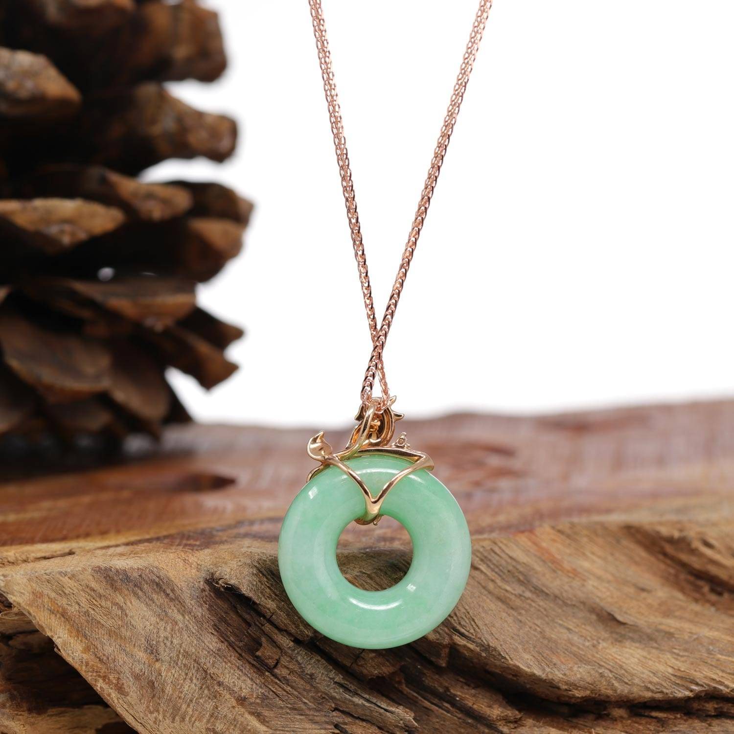 Baikalla Jewelry 18k Gold Jadeite Necklace 18k Rose Gold Genuine Burmese Jadeite Lucky Pendant Necklace With AA Ruby