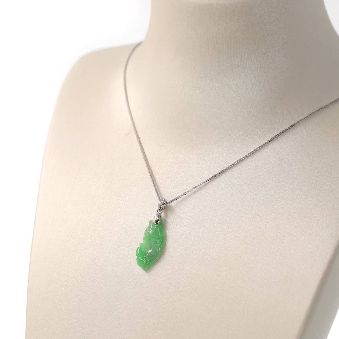 Baikalla Jewelry Jade Pendant Necklace Baikalla "Prosperity Every Year (年年有鱼)" Lucky Fish Carving Pendant Necklace Natural Jadeite Jade JG163