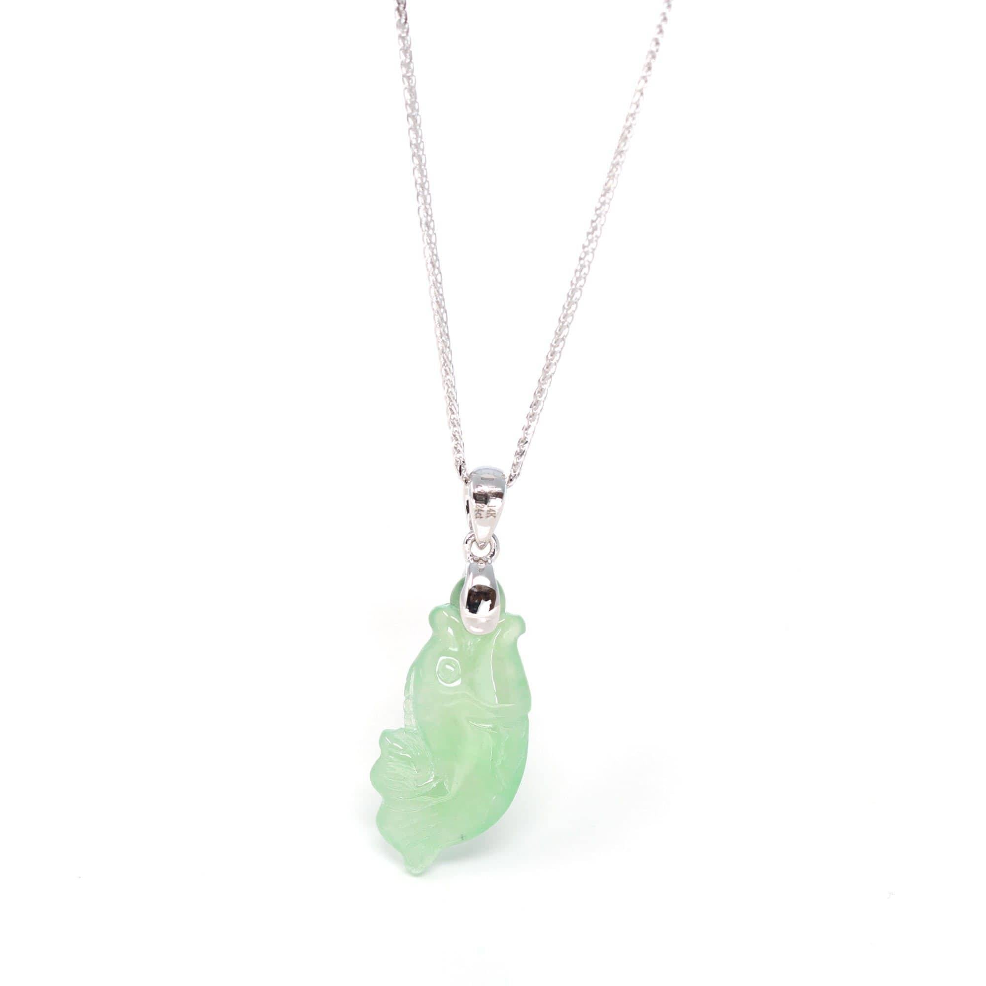 Baikalla Jewelry Jade Pendant Necklace Baikalla "Prosperity Every Year (年年有鱼)" Lucky Fish Carving Pendant Necklace Natural Jadeite Jade JG165