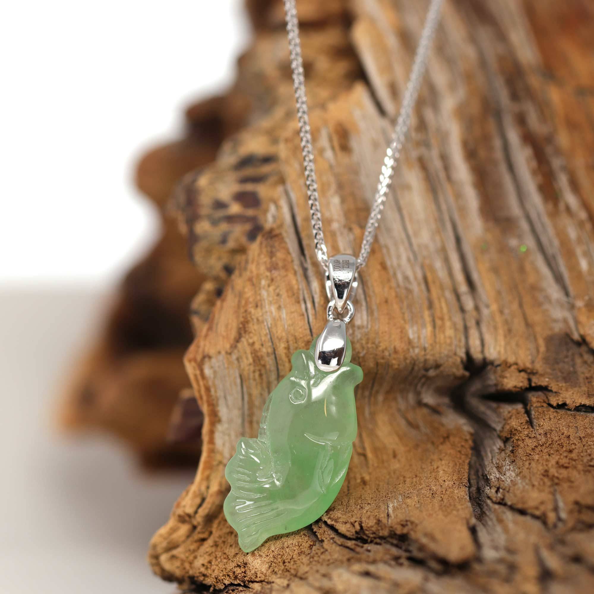 Baikalla Jewelry Jade Pendant Necklace Pendant Only Baikalla "Prosperity Every Year (年年有鱼)" Lucky Fish Carving Pendant Necklace Natural Jadeite Jade JG165