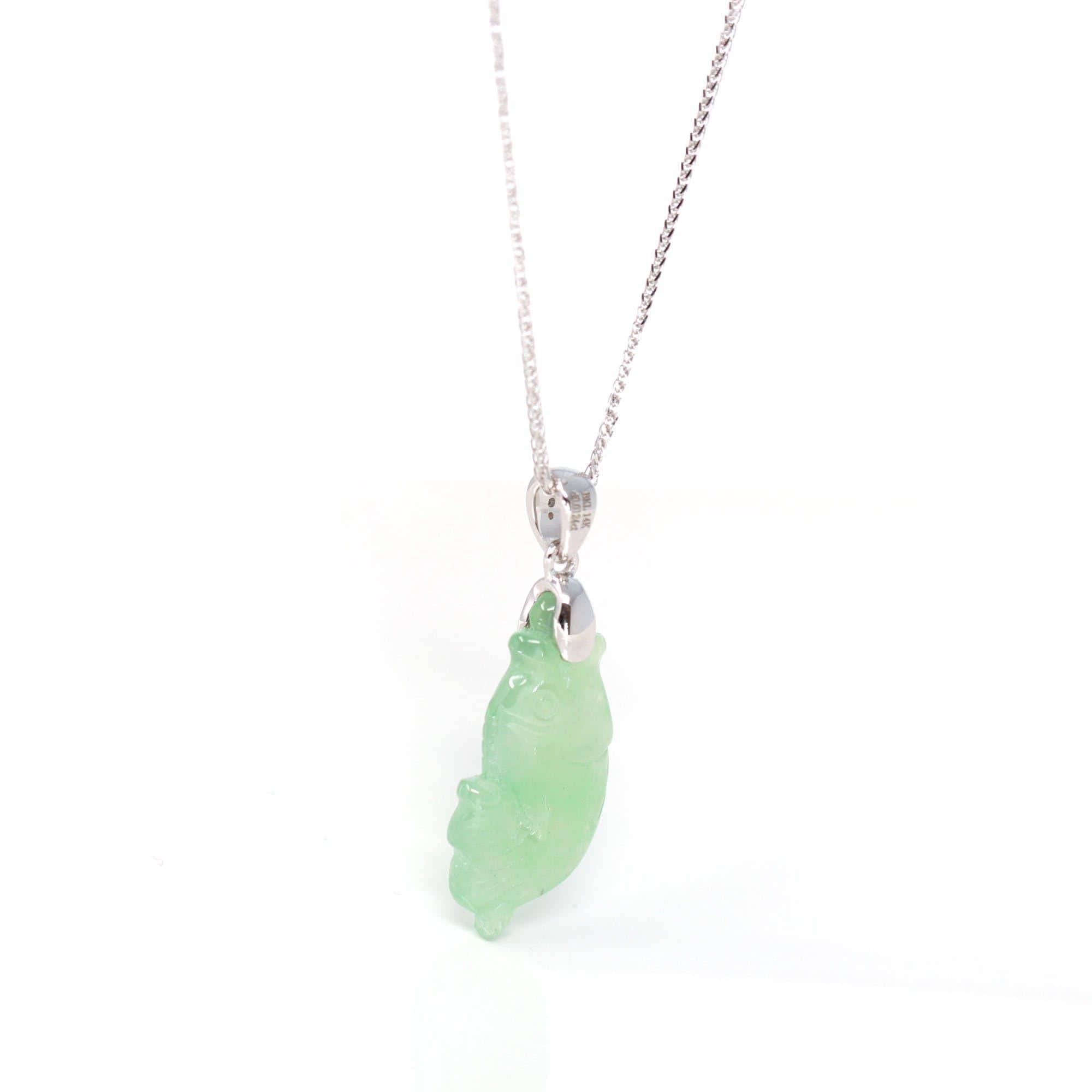 Baikalla Jewelry Jade Pendant Necklace Baikalla "Prosperity Every Year (年年有鱼)" Lucky Fish Carving Pendant Necklace Natural Jadeite Jade JG165