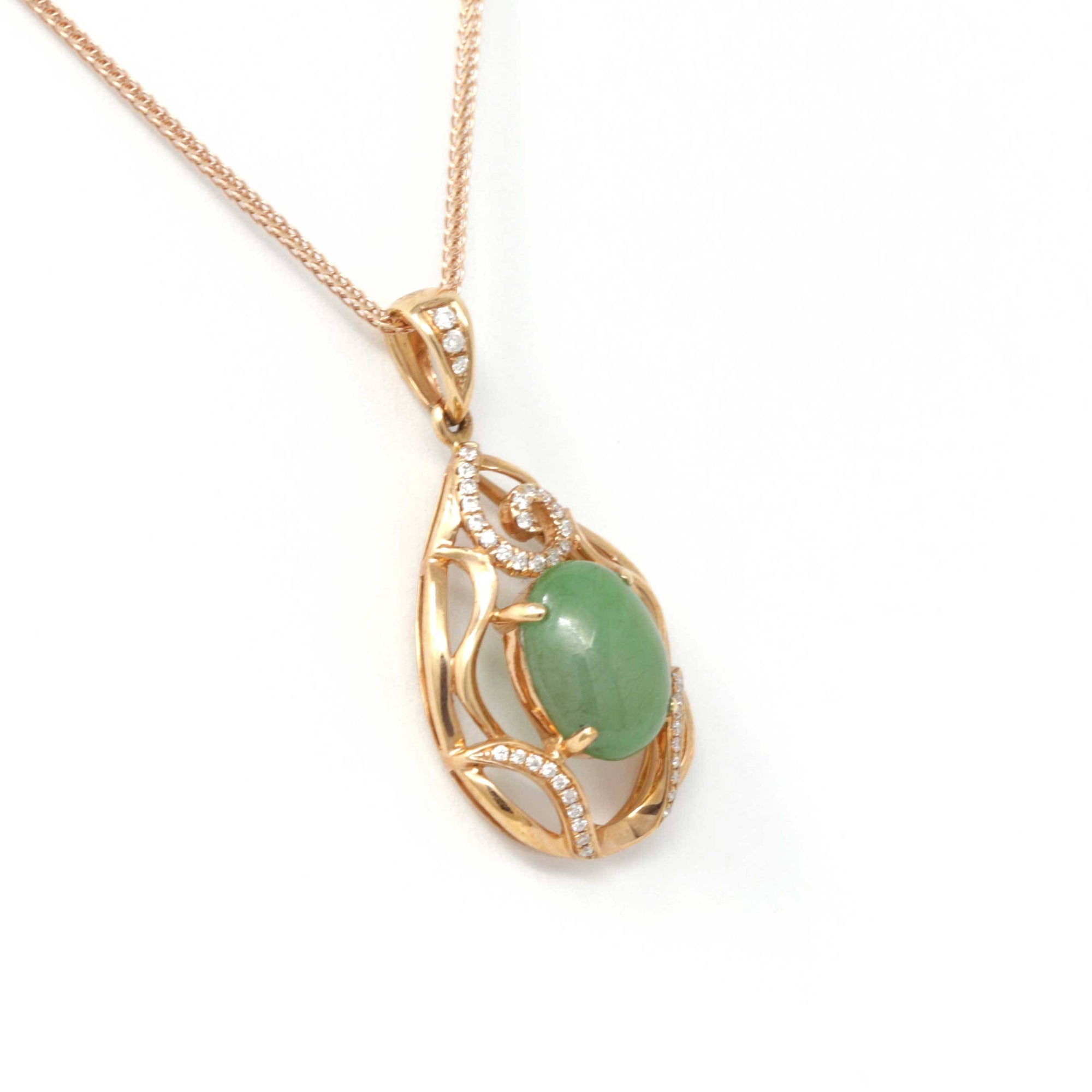 Baikalla Jewelry Gold Jadeite Necklace 18k Rose Gold Jadeite Jade Diamond Pendant Necklace