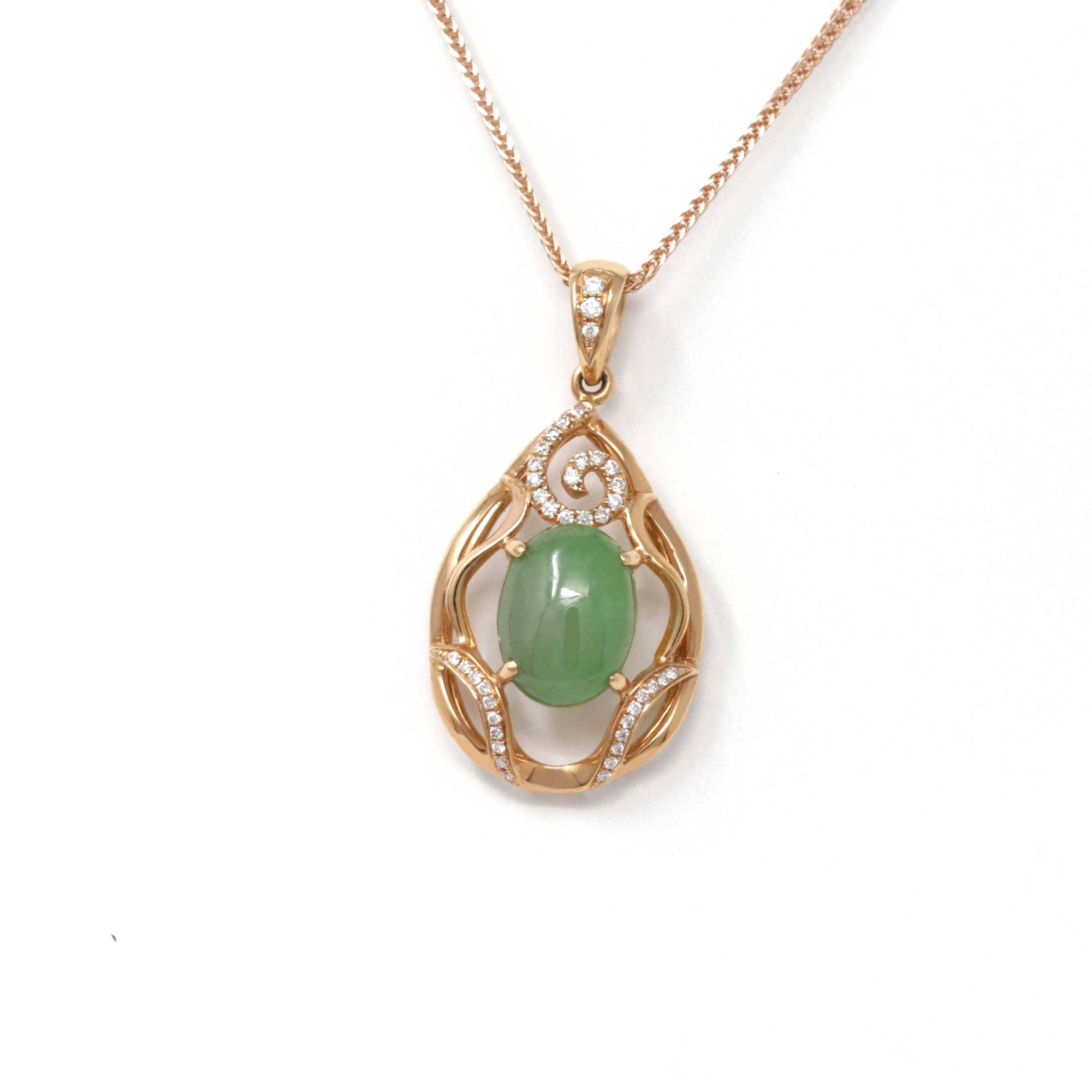 Baikalla Jewelry Gold Jadeite Necklace 18k Rose Gold Jadeite Jade Diamond Pendant Necklace