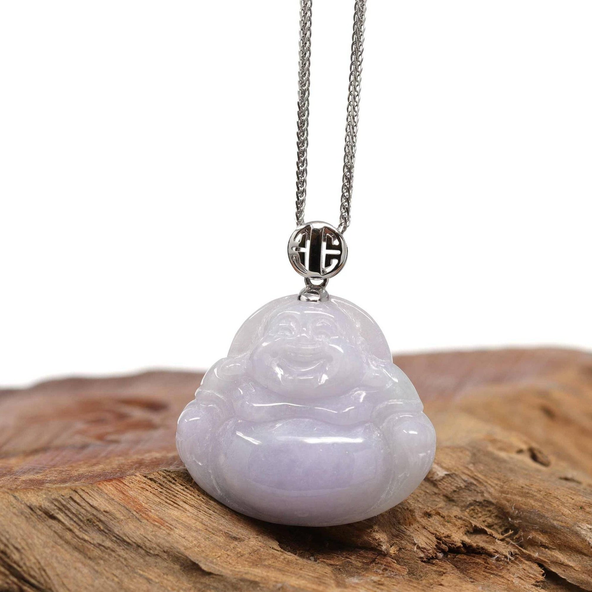 Baikalla Jewelry Jade Buddha Pendant Pendant Only Baikalla™ &quot;Laughing Buddha&quot; Genuine Lavender Jadeite Buddha Pendant Necklace With 14k White Gold Buddha Symbol  Bail