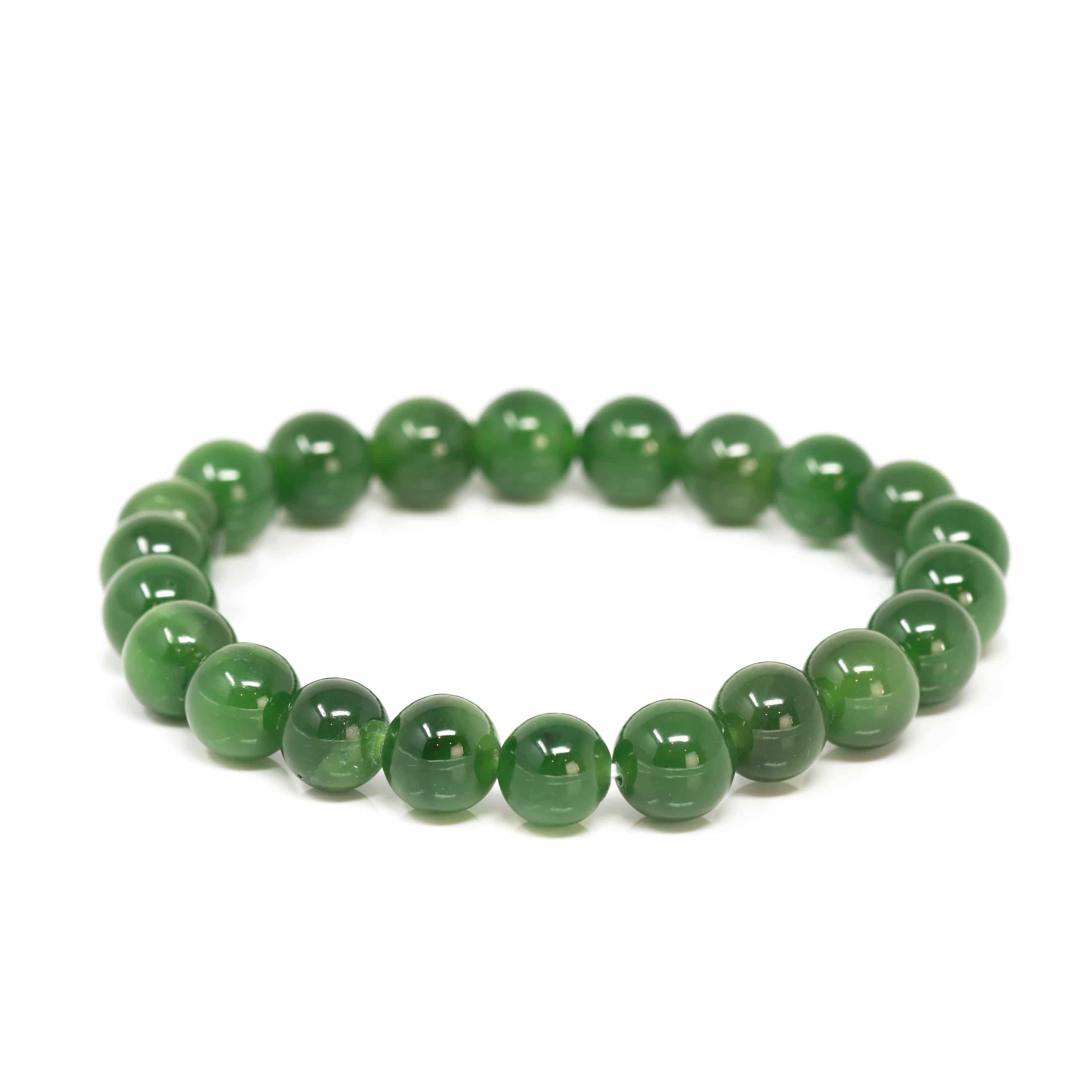 Certified Natural Hetian Green Nephrite Beaded hotsell Bracelet, Genuine Nephrite Bracelet, 天然和田玉深晴水料圆珠单圈配回纹转运环