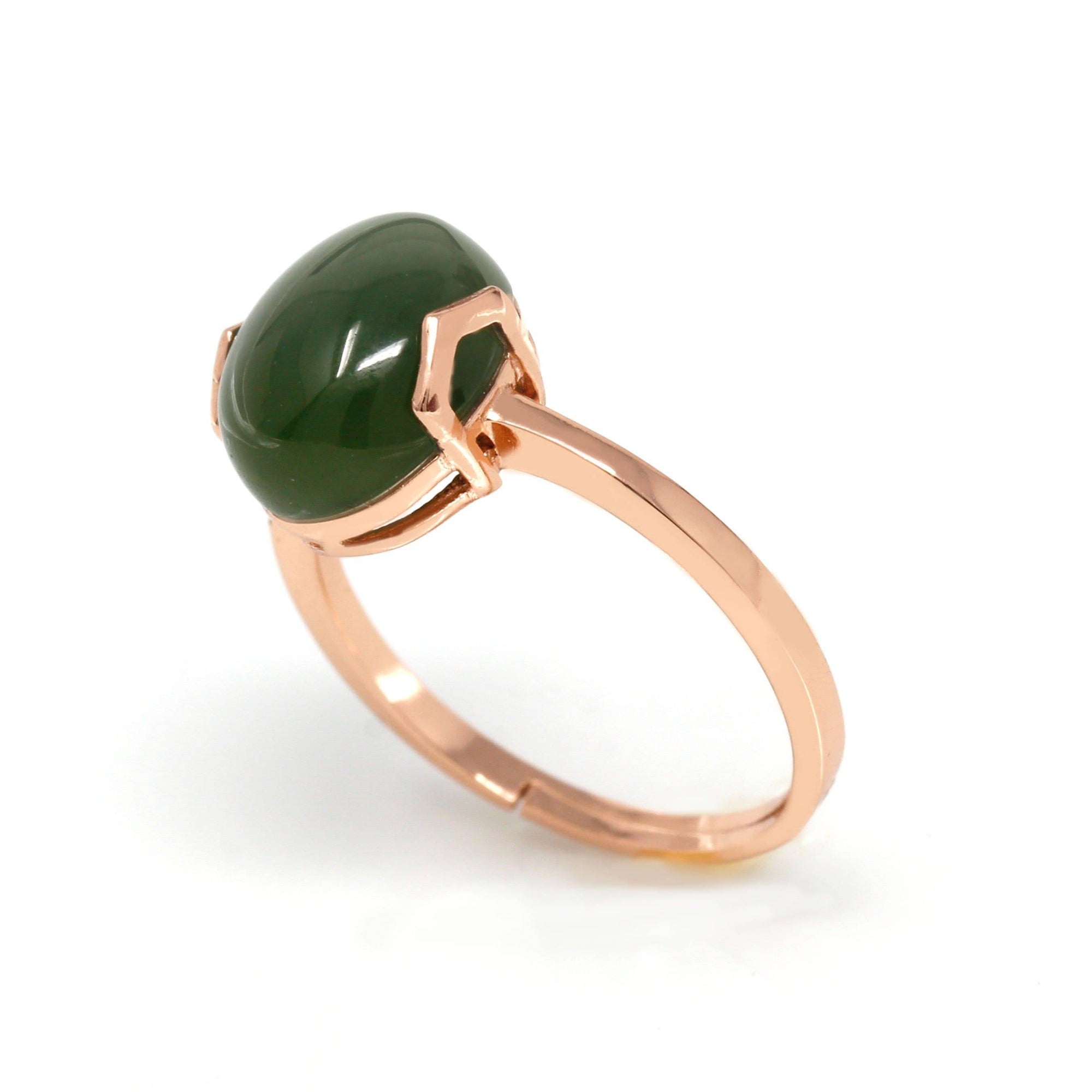 Baikalla Jewelry Silver Jade Ring Baikalla™ &quot;Lucky Jade&quot; Rose Gold Plated Sterling Silver Nephrite Green Jade Ring