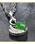 Baikalla Jewelry Jade Pendant Baikalla™ "Love Swan" Genuine Nephrite Green Jade Swan Pendant Necklace with Tourmaline & CZ